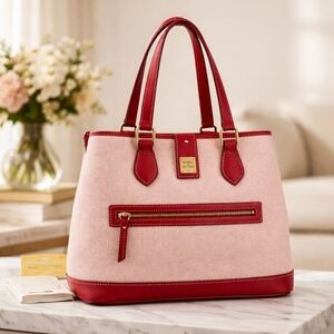 Dooney & Bourke Pink and Red Tote Bag NWOT Registration Card Key Chain Id Holder